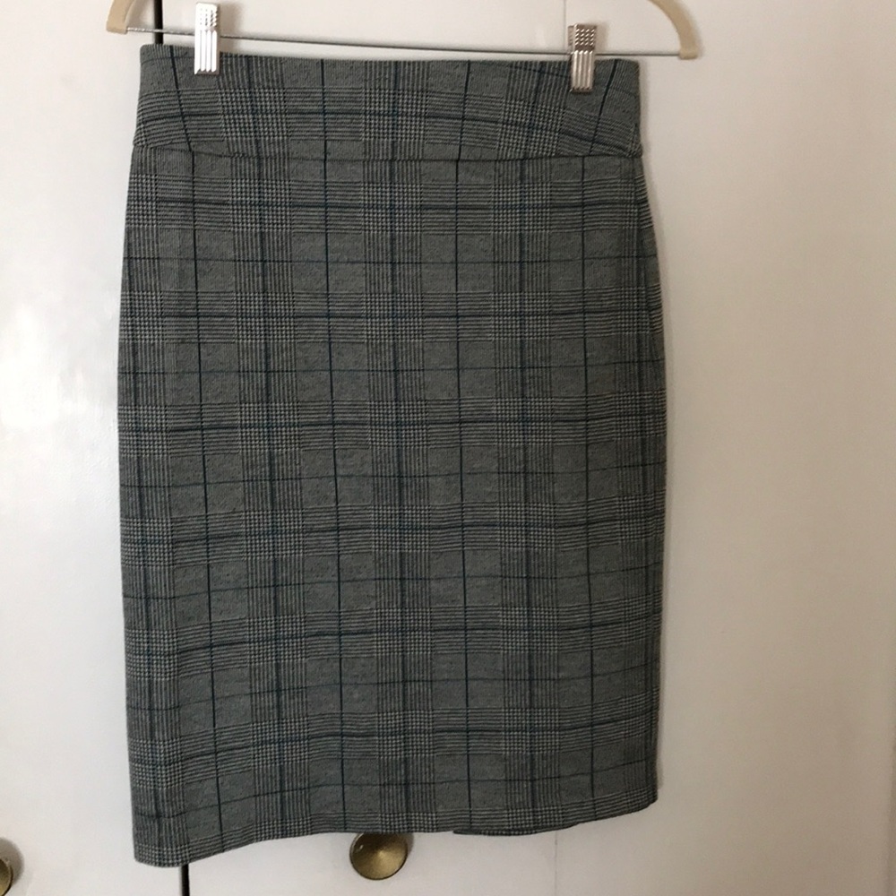 Gray plaid w blue stripe slip-on pencil skirt